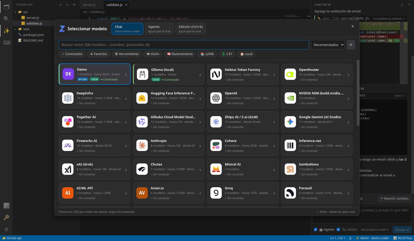 Selector de modelos agrupado por proveedor